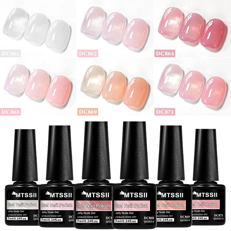 6pcs Nude Jelly Gel Nail Polish Set Summer Nails Sheer Translucent Nail Gel for Manicure Nail Supplies Soak Off UV Led Varnish
