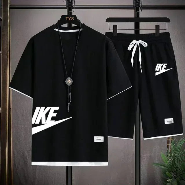Fashionable, casual and trendy men's sportswear set, short-sleeved T-shirt and outdoor summer sports shorts set, new size M-3XL