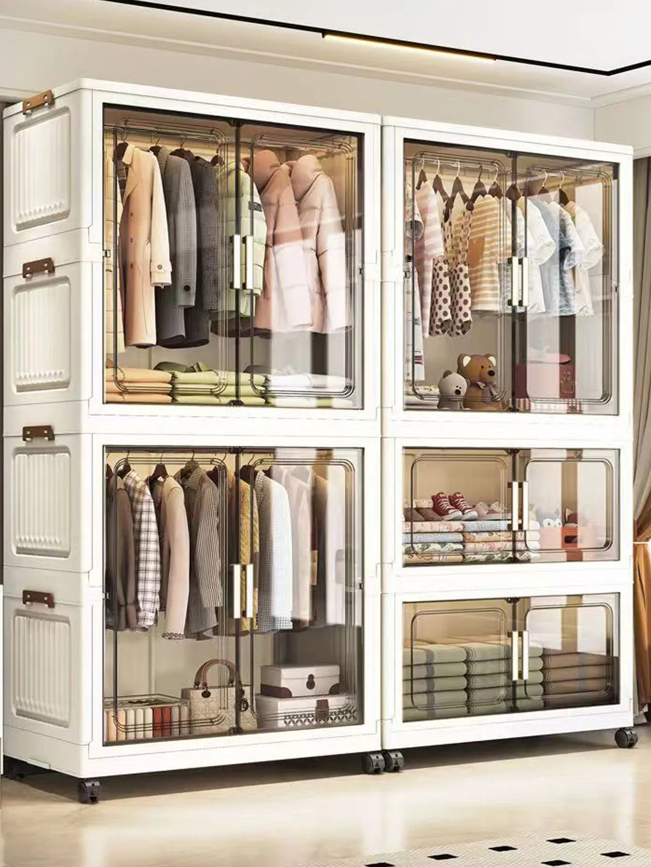 Multi-Functional Folding Storage Cabinet with Doors White/Black/Gray for Home Office Kitchen Bathroom Organizer