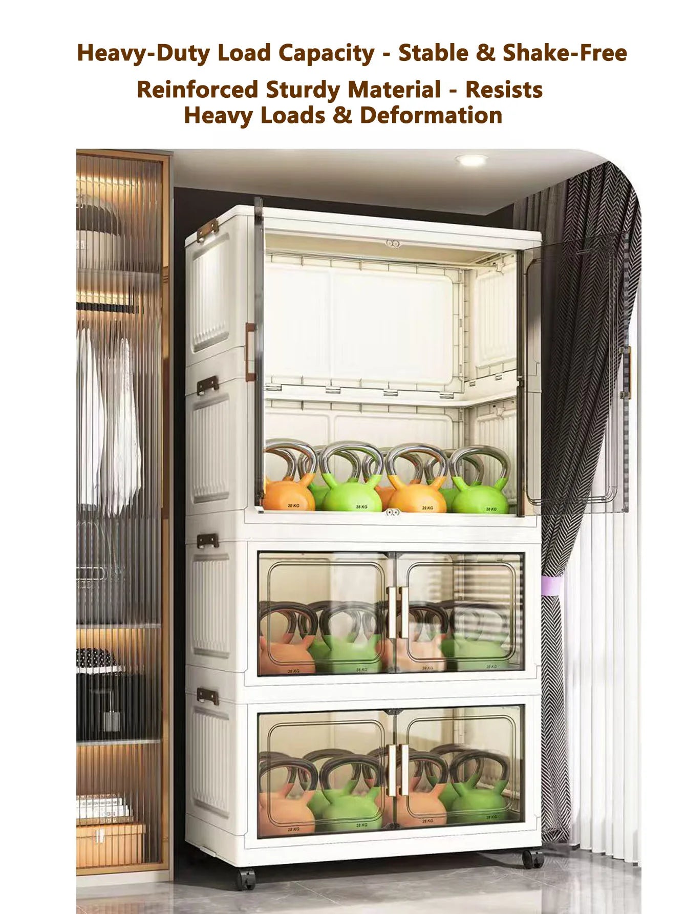 Multi-Functional Folding Storage Cabinet with Doors White/Black/Gray for Home Office Kitchen Bathroom Organizer