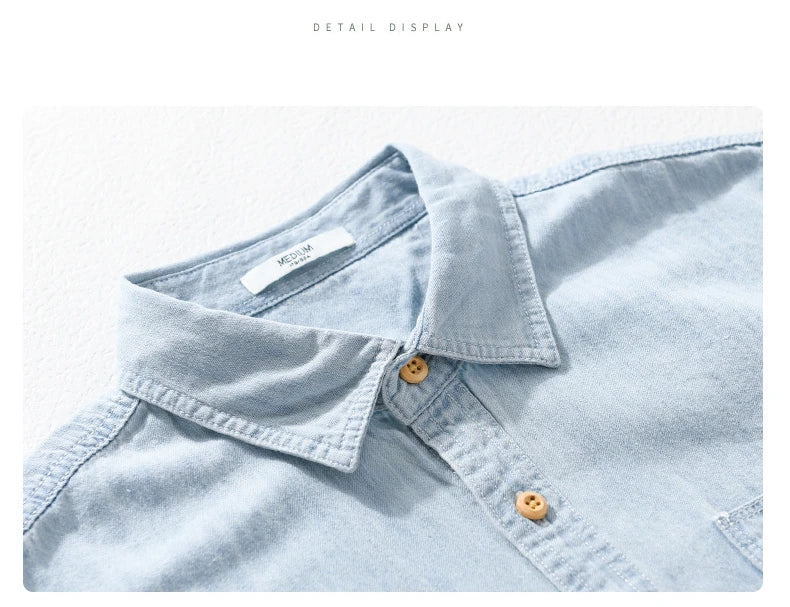 Summer New Casual Denim Short Sleeve Shirts Men Clothing Pure Cotton Slim and Thin Soft Streetwear FY9358