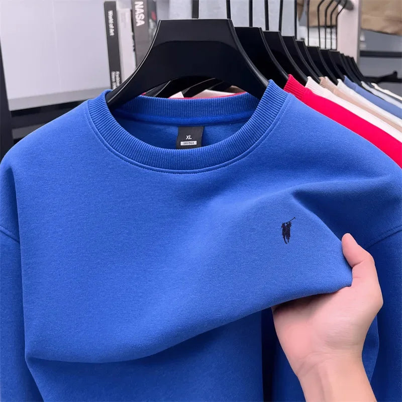 2025 New Men's Round Neck Printed Casual Long Sleeve Hoodie Solid Color Versatile Fleece Loose Casual T-Shirt