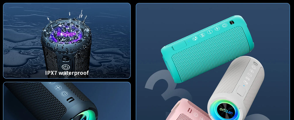 Ortizan X10 Bluetooth Speaker Enhanced Bass Portable Speaker with TF Card Slot 30H Playtime IPX7 Waterproof Speaker for Camping