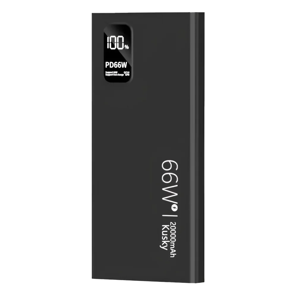 66W Super Fast Charging Power Bank 20000mAh Portable Li-Polymer Battery Dual USB PD 20W Fast Charger for Mobile Phone Black