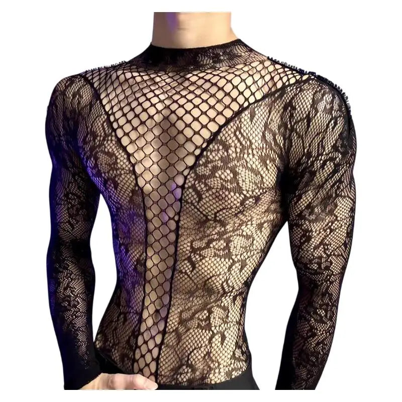 Summer Men's Mesh Tank Transparent Full Sleeves Round Neck T-shirt MenWomen Comfortable Breathable Bodysuit Trend Party Clothing