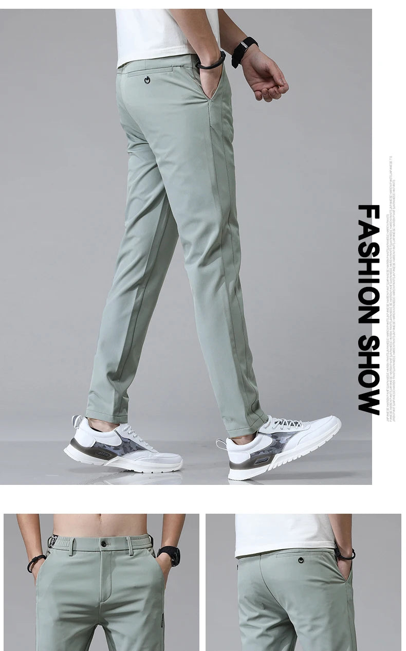 New Spring Summer Ultra-thin Men's Stretch Slim Straight Casual Pants High Quality Fashion Breathable Golf Sports Trousers