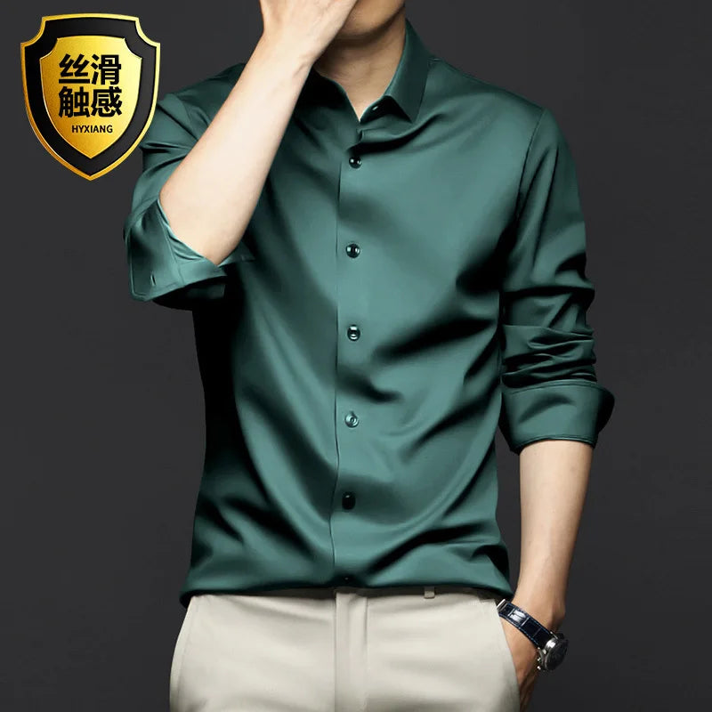 New Stretch Anti-Wrinkle Cotton Men's Shirts Short Sleeve Dress Shirts For Men Slim Fit comfort Social Business Blouse Gray 5XL