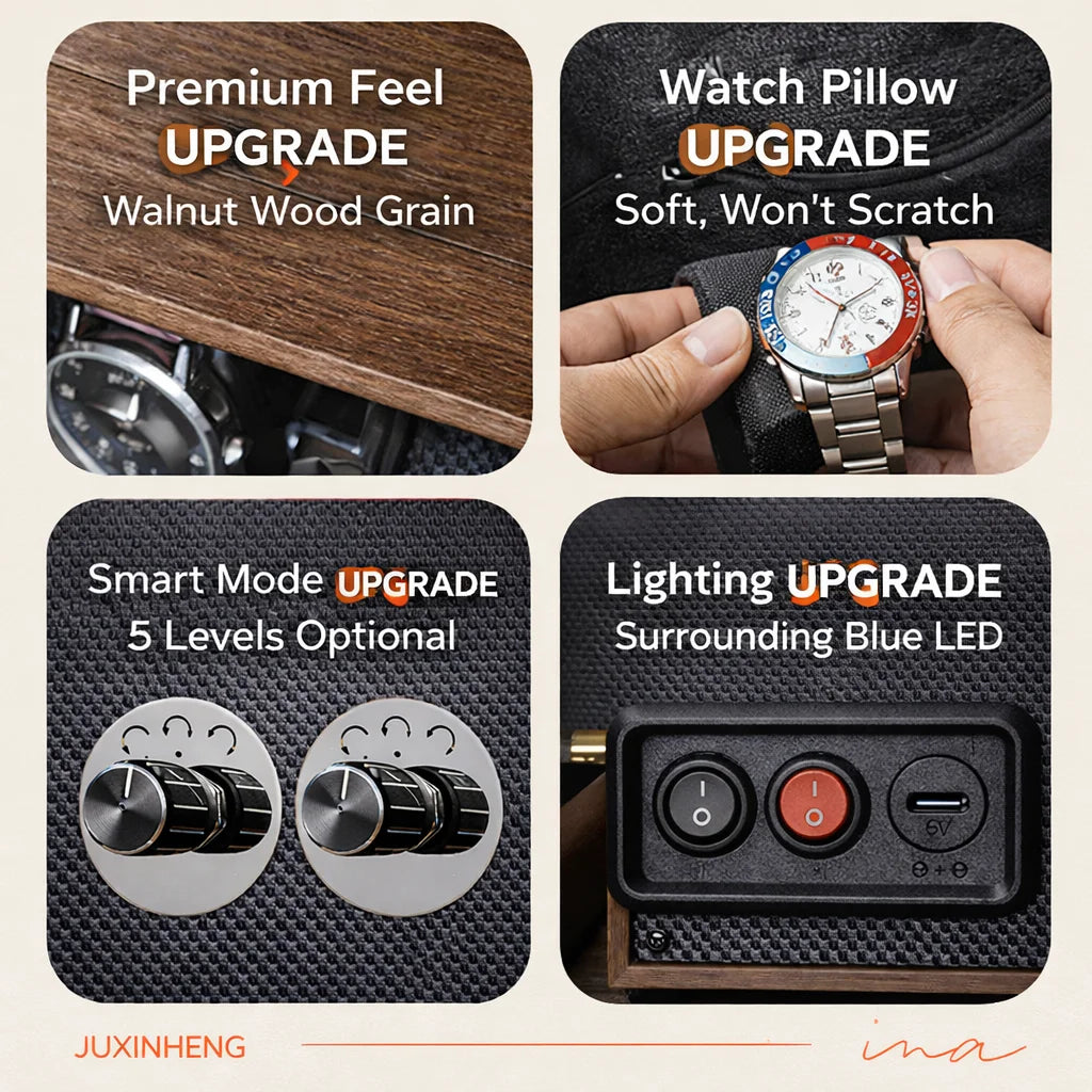 Watch Winders for Automatic Watches witn Light 1slots/2slots/4slots/6slots Watches Rotate Stand 5V-9V,1A-2A USB Cable Connection