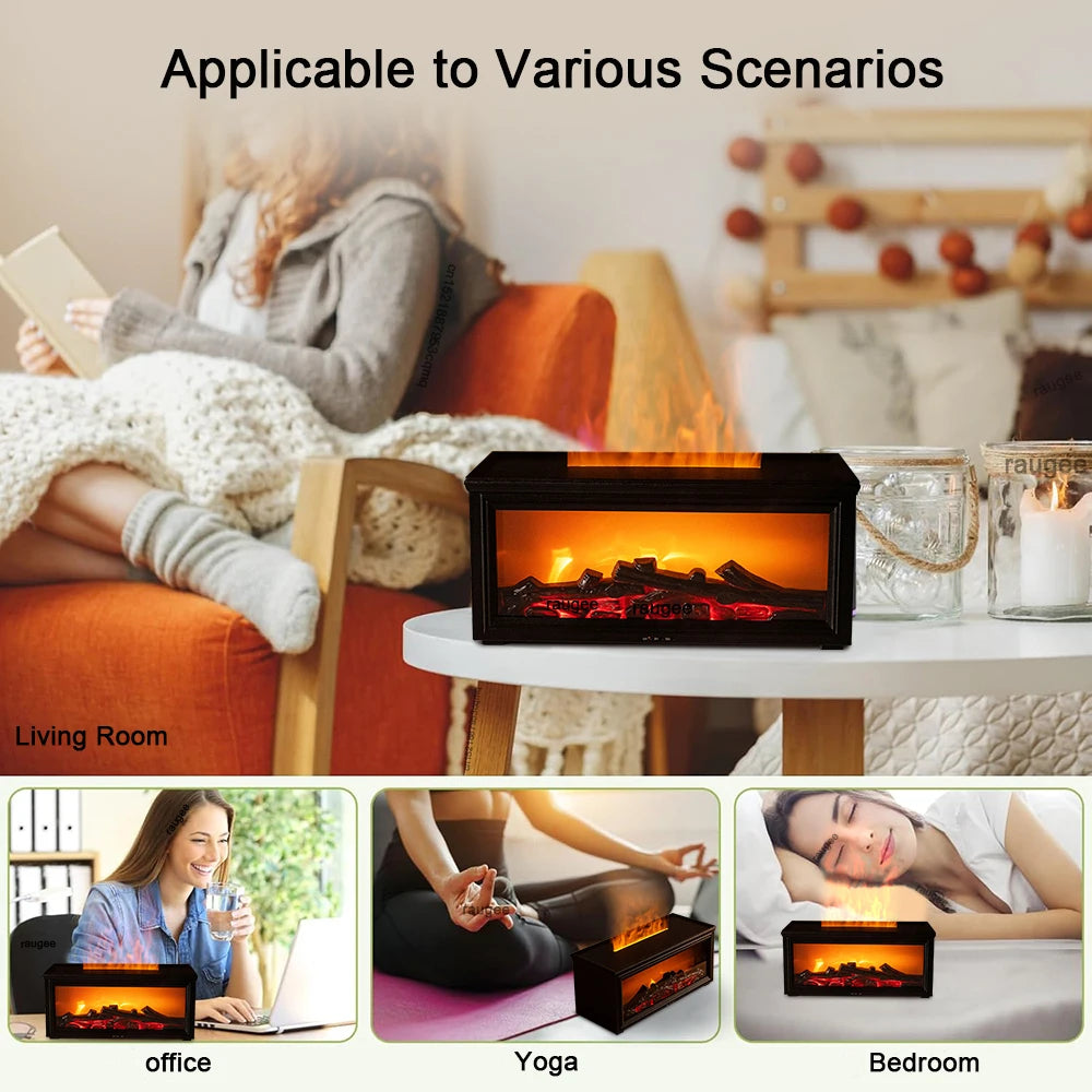 Aroma Air Humidifier Flame Fireplace Essential Oil Diffuser Desktop USB Cool Mist Maker Ultrasonic Aroma Diffuser with Remote