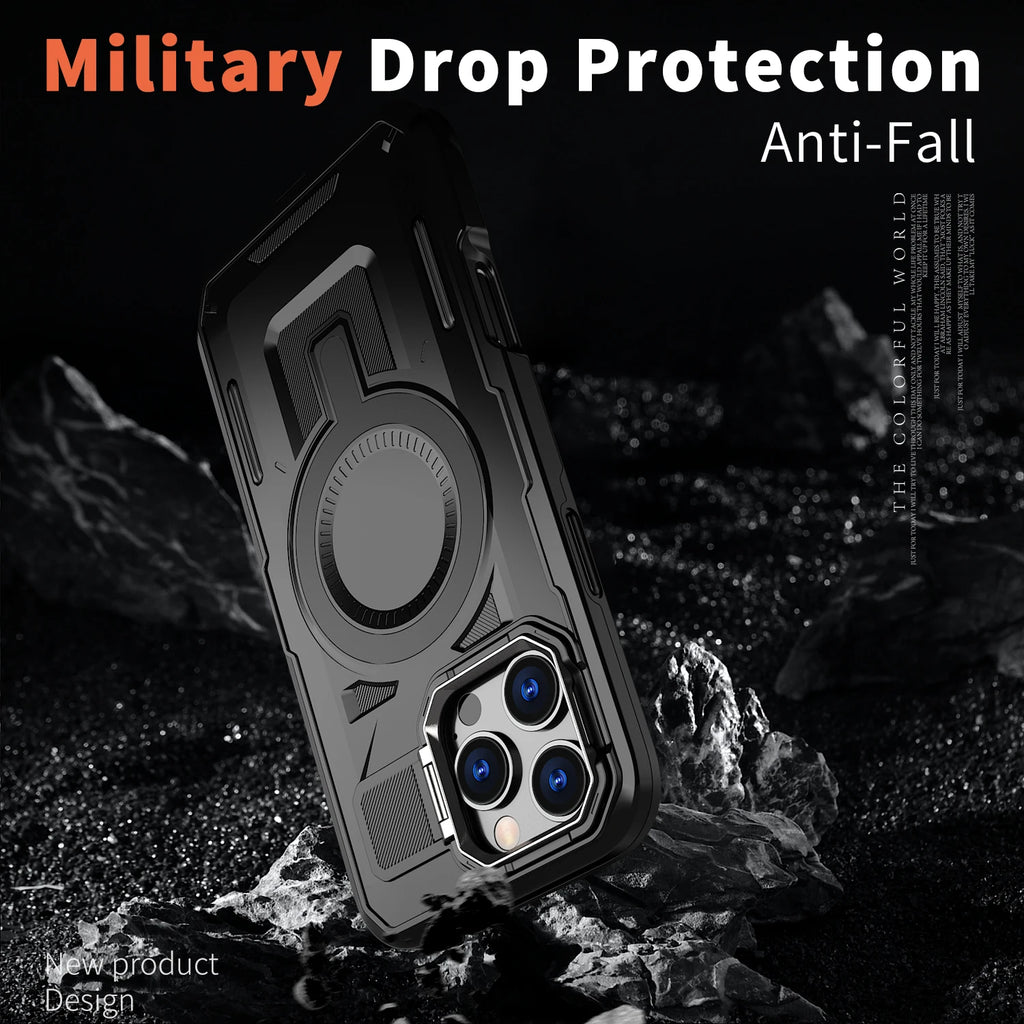 Luxurious Armor Case for iPhone 17 air 16 e 15 14 13 12 11 Pro Max Plus Magnetic Metal Stand Holder Kickstand Protective Hard Co