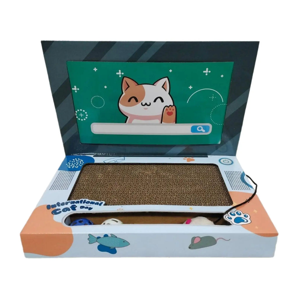 Laptop Shaped Cat Scratcher Foldable Corrugated Cat Scratching Board Cat Interactive Toy for Indoor Kitten Playing Pet Supplies