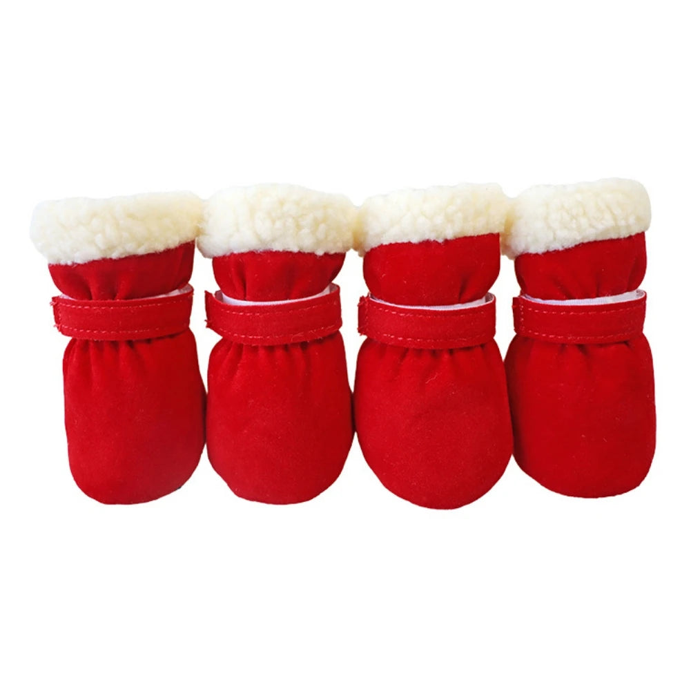 4pcs/Set Plush Dog Boots – Warm Autumn & Winter Pet Shoes