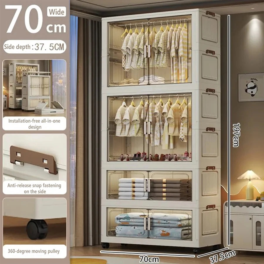 Multi-Functional Folding Storage Cabinet with Doors White/Black/Gray for Home Office Kitchen Bathroom Organizer