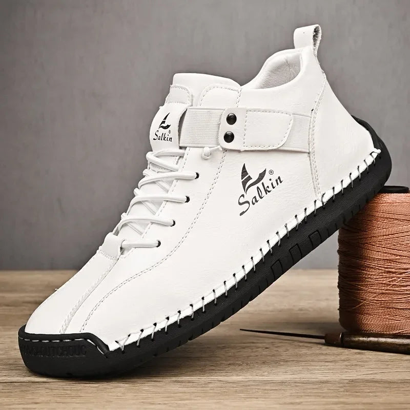 Winter New Men's Low-top Ankle Boots High Quality Hand-stitched Hook&loop Leather Casual Sneakers Classic Man Shoes Plus Size 48
