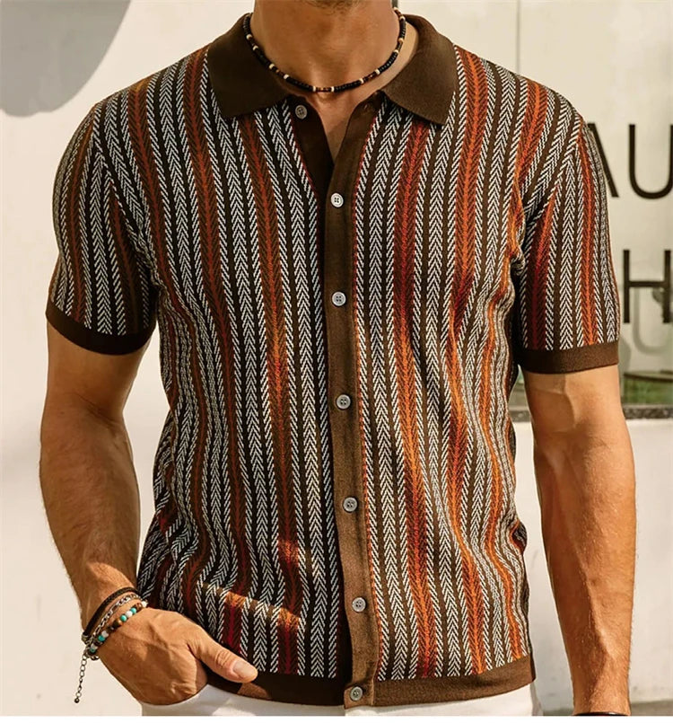 High End Jacquard Striped Polo Shirts For Men Short Sleeve Elastic Summer Quality Viscose Knitted Smart Casual Camisas De Hombre