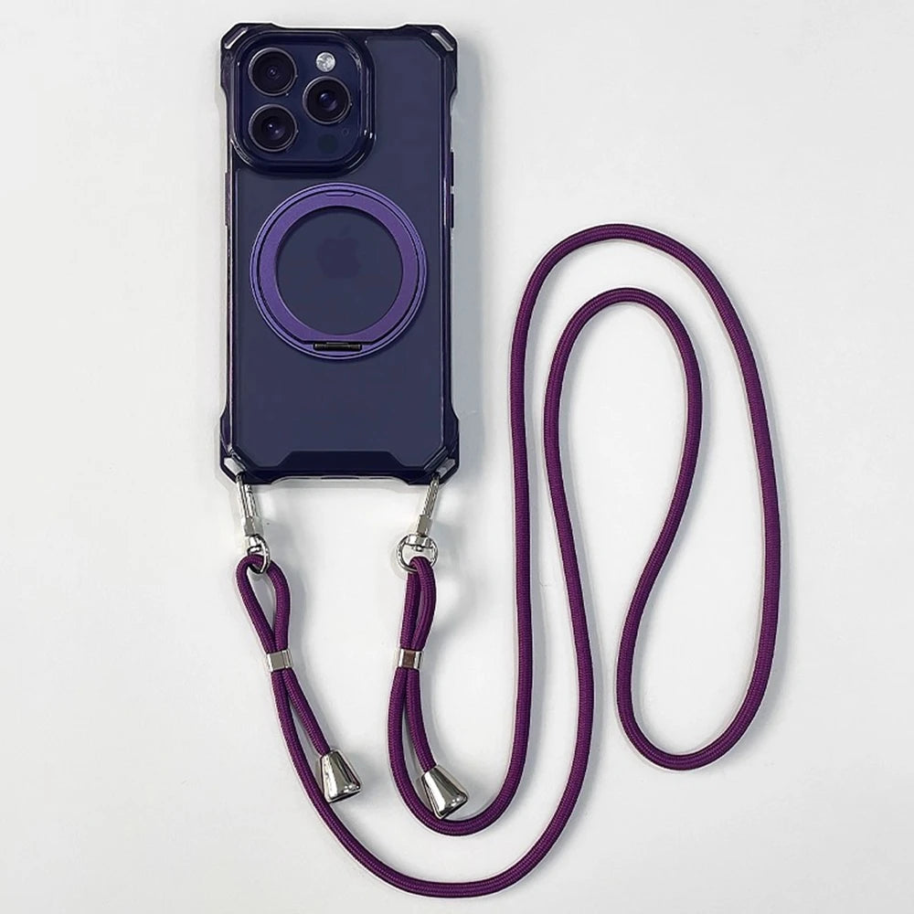 Crossbody Lanyard Strap Holder Phone Case For iphone 17 Air 16 15 14 Plus 13 12 11 Pro Max 16E For Magsafe Magnetic Stand Cover