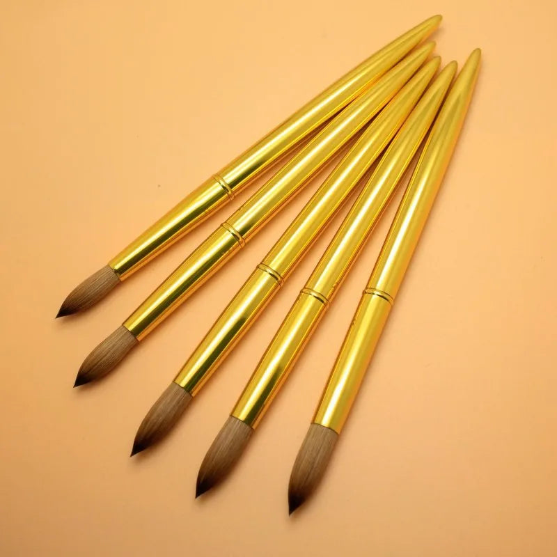NEW Nail Acrylic Brush Kolinsky Drawing Sable Gold Metal Handle Round Size 14#16#18#20 Manicure Art Salon Painting Tools 1Pcs