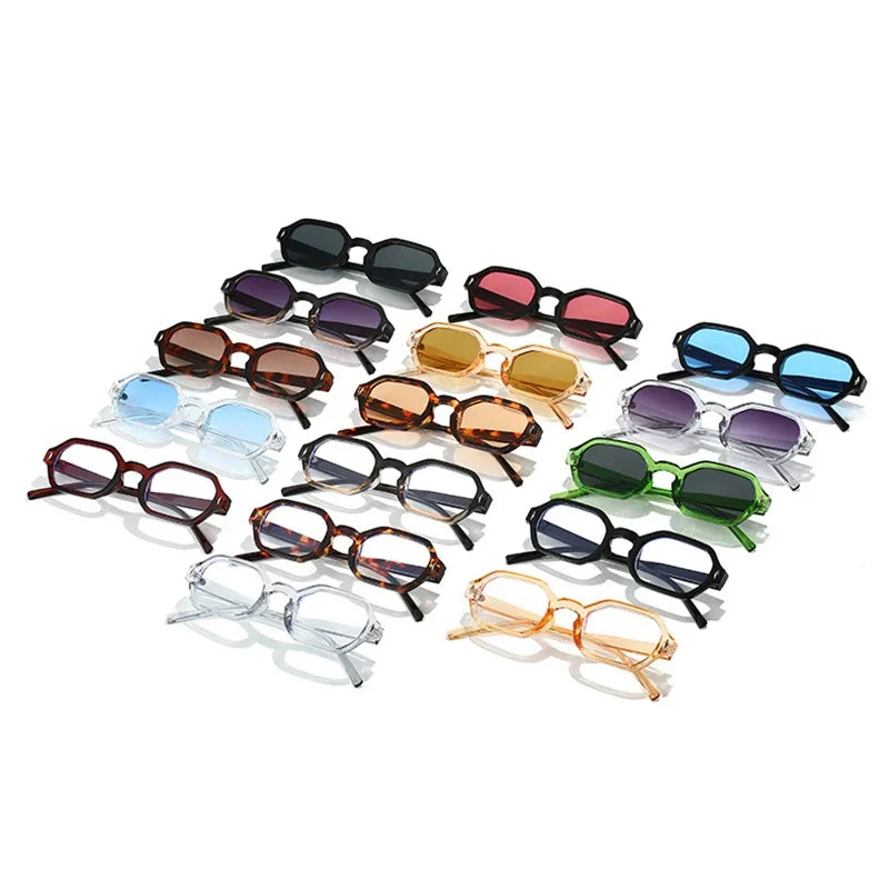 JNPCXI New Retro Small Polygon Rectangle Sunglasses Women Shades UV400 Fashion Blue Gradient Lens Men Retro Rivets Frame
