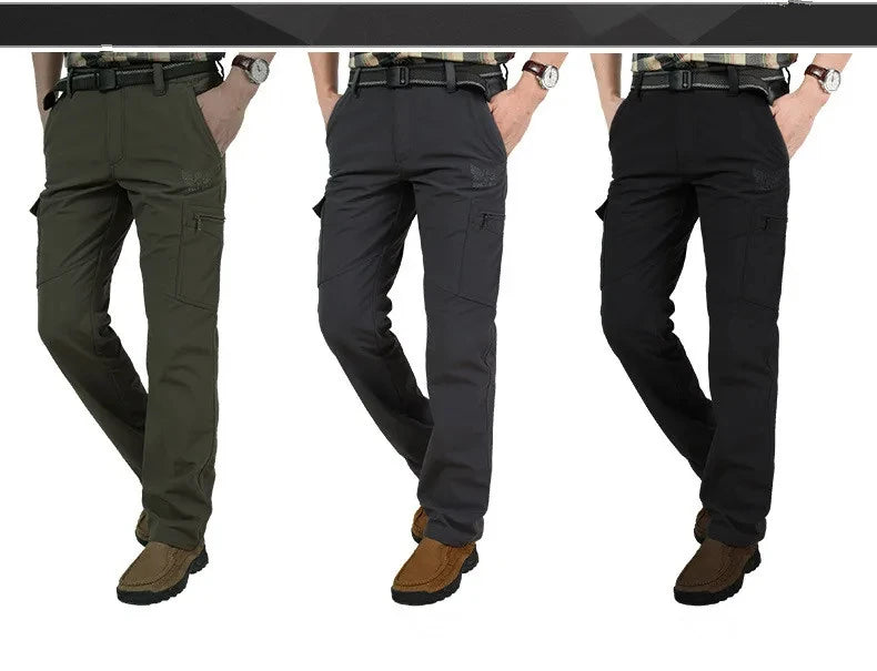Men's Winter Fleece Tactical Pants Warm Cargo Pant Hunting SoftShell Work Trousers Shark Skin Thick Warm Waterproof Pants M-4XL