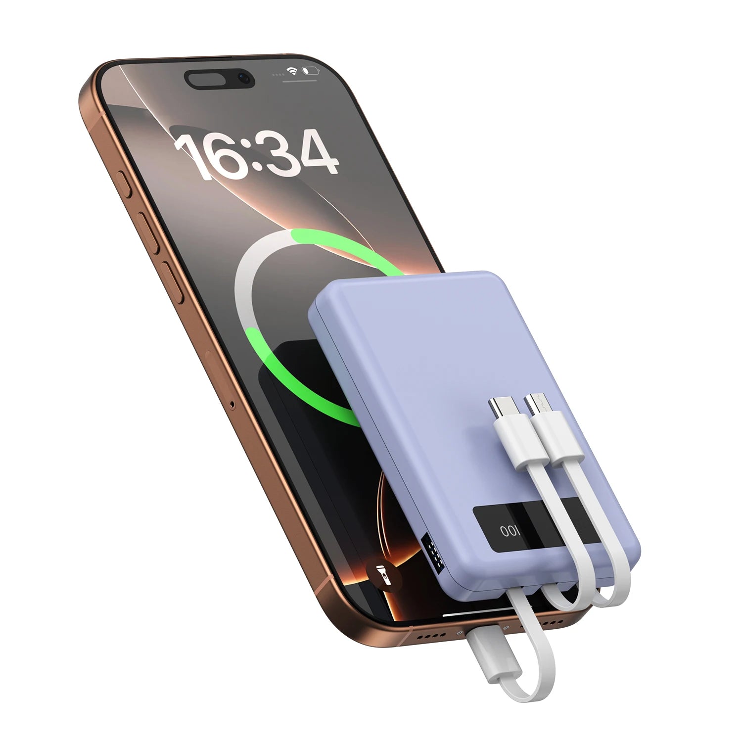 Mini Slim 10000mAh Portable Power Bank, Built-in LED Digital Display, 1 USB-A Port & 3 Integrated Cables, Small Lightweight Design, Multi-Device Simultaneous Charging for Travel, Camping and Emergency, Compatible with Android