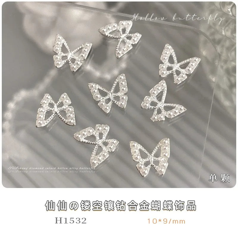 10PCS 3D Mini Crystal Butterfly Nail Art Charms Jewelry Parts Accessories Luxury Alloy Nails Decoration Rhinestones Supplies