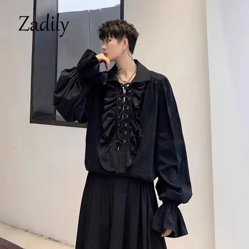 2025 New Women Pirate Shirt Vampire Prince Poet Shirts Medieval Buccaneer Frills Lace Up Renaissance Vintage Gothic Blouse Tops