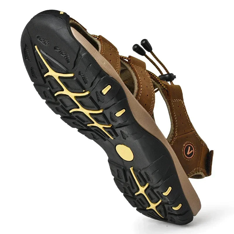 Summer Sandals Leather Outdoor Men Beach Shoes Luxury Breathable Casual Sandal Man Wading Shoes Non-slip Wide lining Slippers