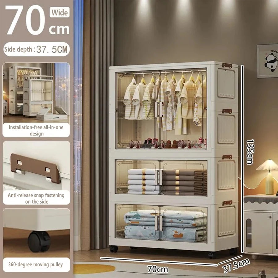 Multi-Functional Folding Storage Cabinet with Doors White/Black/Gray for Home Office Kitchen Bathroom Organizer