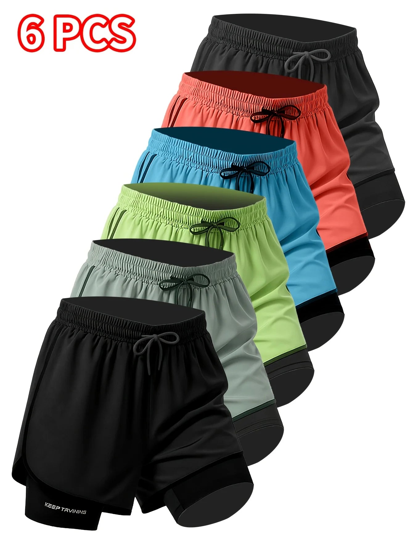 6pcs set of colorful shorts for men, summer shorts for running, leisure, daily fitness training, breathable  sweat absorbing