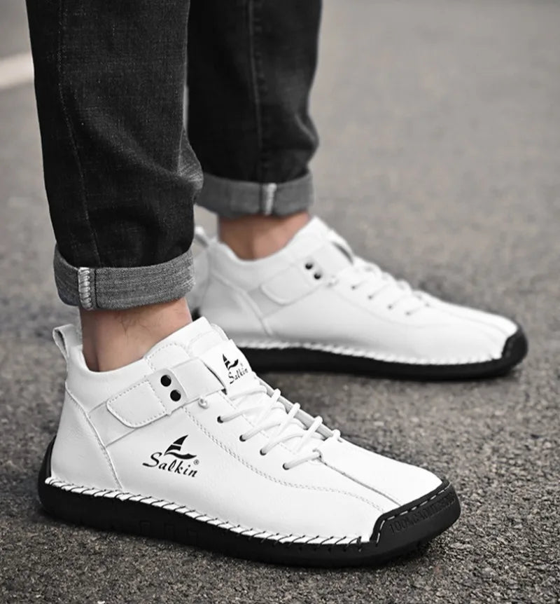 Winter New Men's Low-top Ankle Boots High Quality Hand-stitched Hook&loop Leather Casual Sneakers Classic Man Shoes Plus Size 48