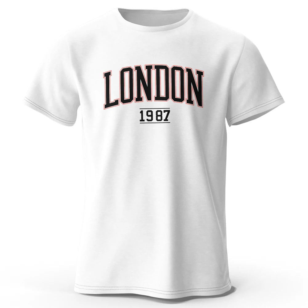Men's London 1987 Vintage T-shirt Sport 100% Cotton Print Oversized Tees for Men Women Sportswear Tops