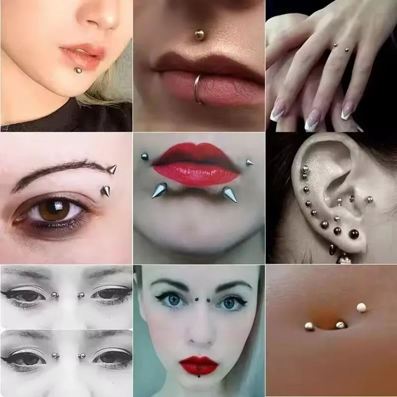 180pcs Metal Fake Nose Ring Stickers Non Piercied Lip Nails Ear Stud for Women Men Pack Fake Eyebrow Lip Piercing Body Jewelry