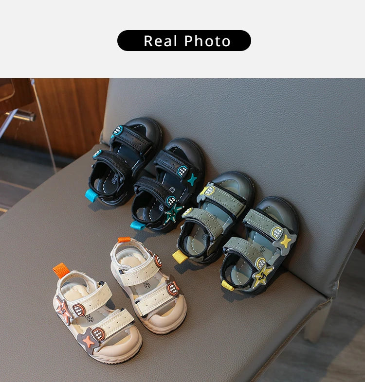 Children Summer Beach Sandals 2026 Super Cool Boys Artifical Leather Breathable Comfortable Flat Sandals Baby Soft Shoes H03272