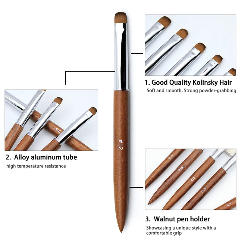 5pcs French Nail Brush Sandalwood Handle Acrylic Drawing Rhinestone Gel Painting Manicure Tool 8-16