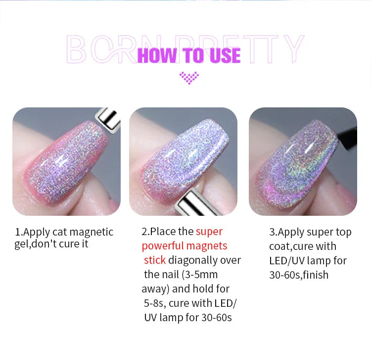 BORN PRETTY Super Holos Cat Magnetic Nail Gel Polish for Nails 10ml Soak Off Holographics Laser Gel Polish Auroras Glimmer Nails