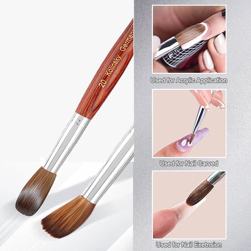 100% Prue Kolinsky Acrylic Nail Brush Oval Round Head Red Wood Handle Professional Salon Quality for Acrylic Powder Size 8-20#