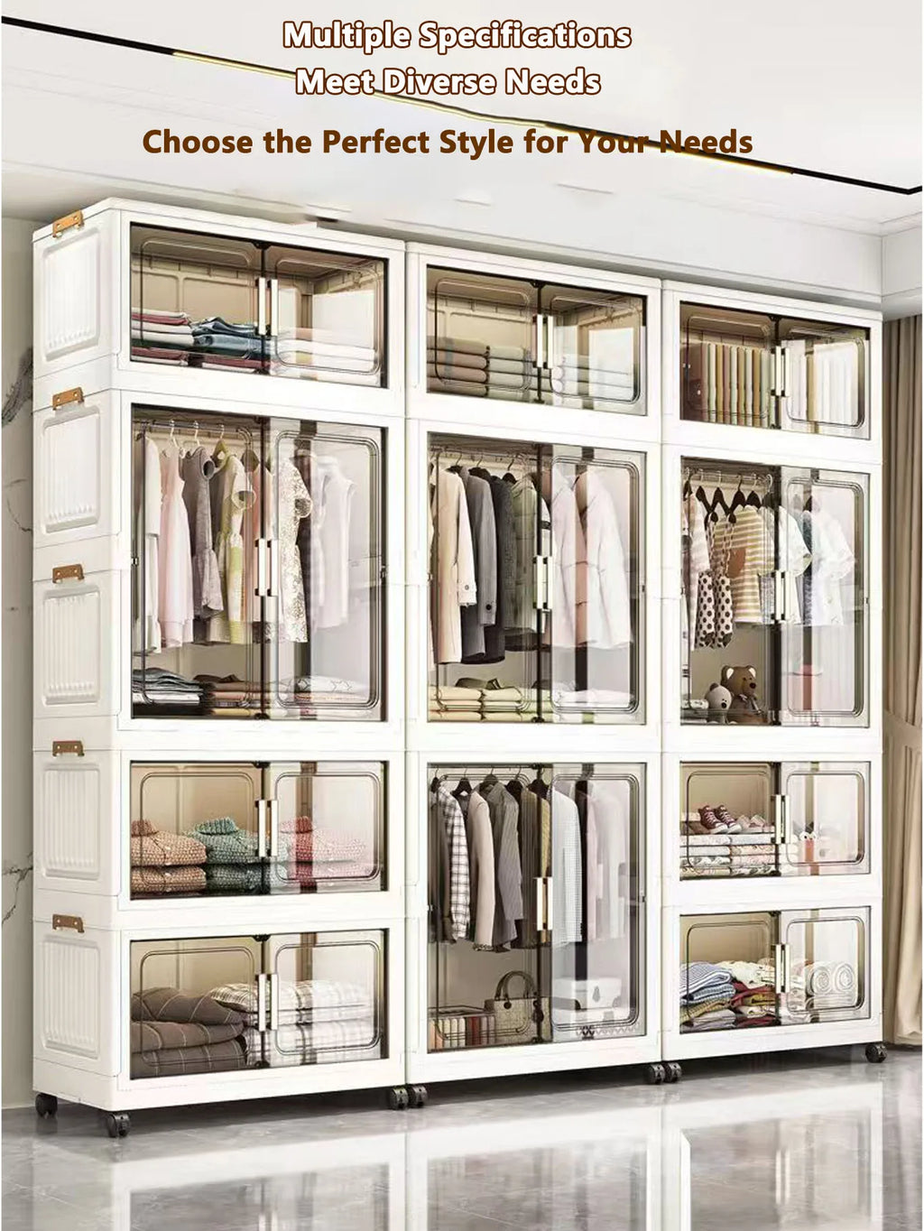 Multi-Functional Folding Storage Cabinet with Doors White/Black/Gray for Home Office Kitchen Bathroom Organizer