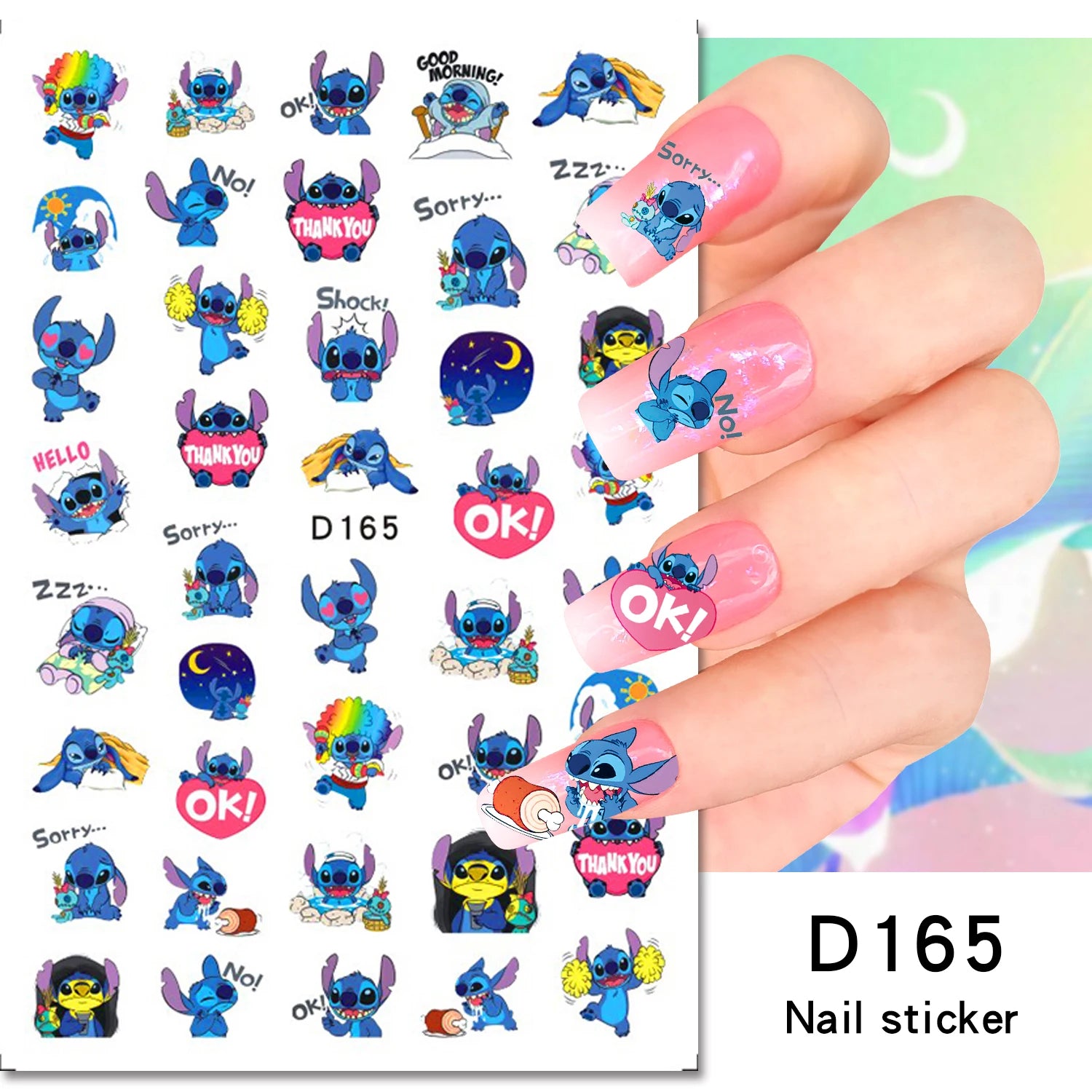 Disney Cartoon Adhesive Nail Stickers Nail Decorative Decals Nail Sliders Stitch Mickey 3D Stickers Press on Nails