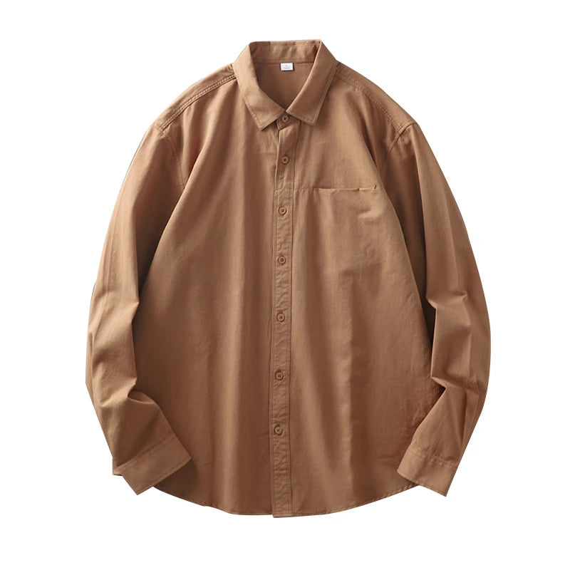 Dukeen Long-Sleeved Shirt Men's Spring and Autumn Cotton Senior Sense of Casual Solid Color White Lapel Shirt Vintage Clothes