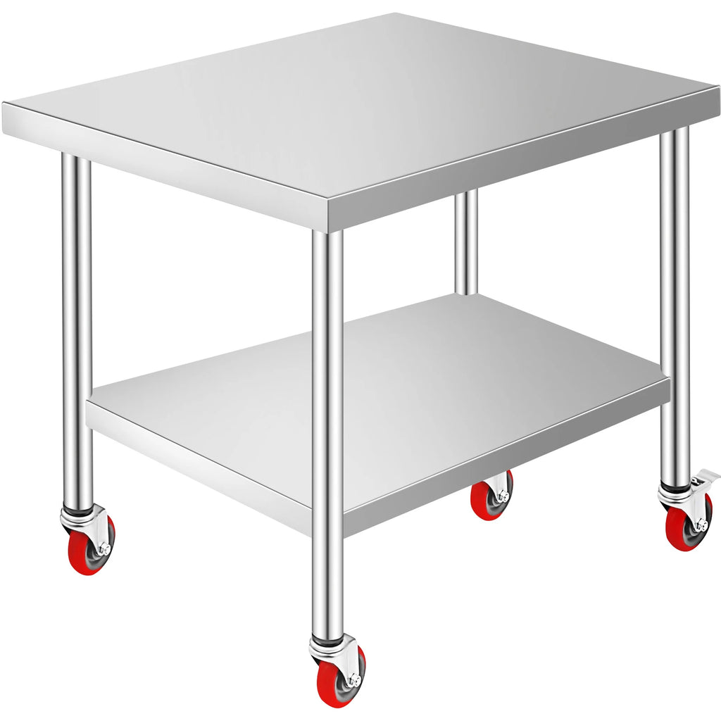SucceBuy 36 x 30 inch Stainless Steel Work Table with 4 Wheels Heavy Duty Food Prep Worktable for Commercial Kitchen Restaurant