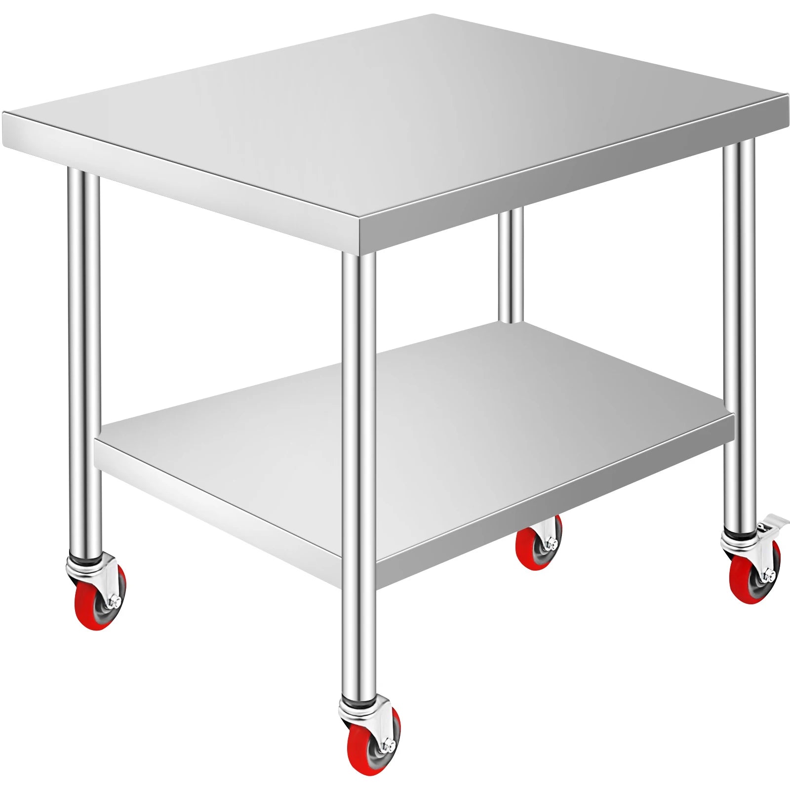 SucceBuy 36 x 30 inch Stainless Steel Work Table with 4 Wheels Heavy Duty Food Prep Worktable for Commercial Kitchen Restaurant