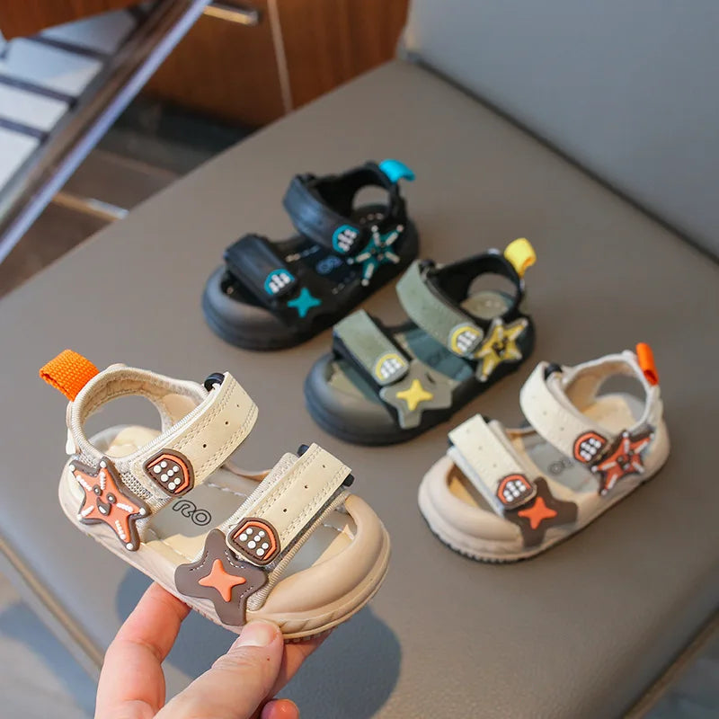 Children Summer Beach Sandals 2026 Super Cool Boys Artifical Leather Breathable Comfortable Flat Sandals Baby Soft Shoes H03272