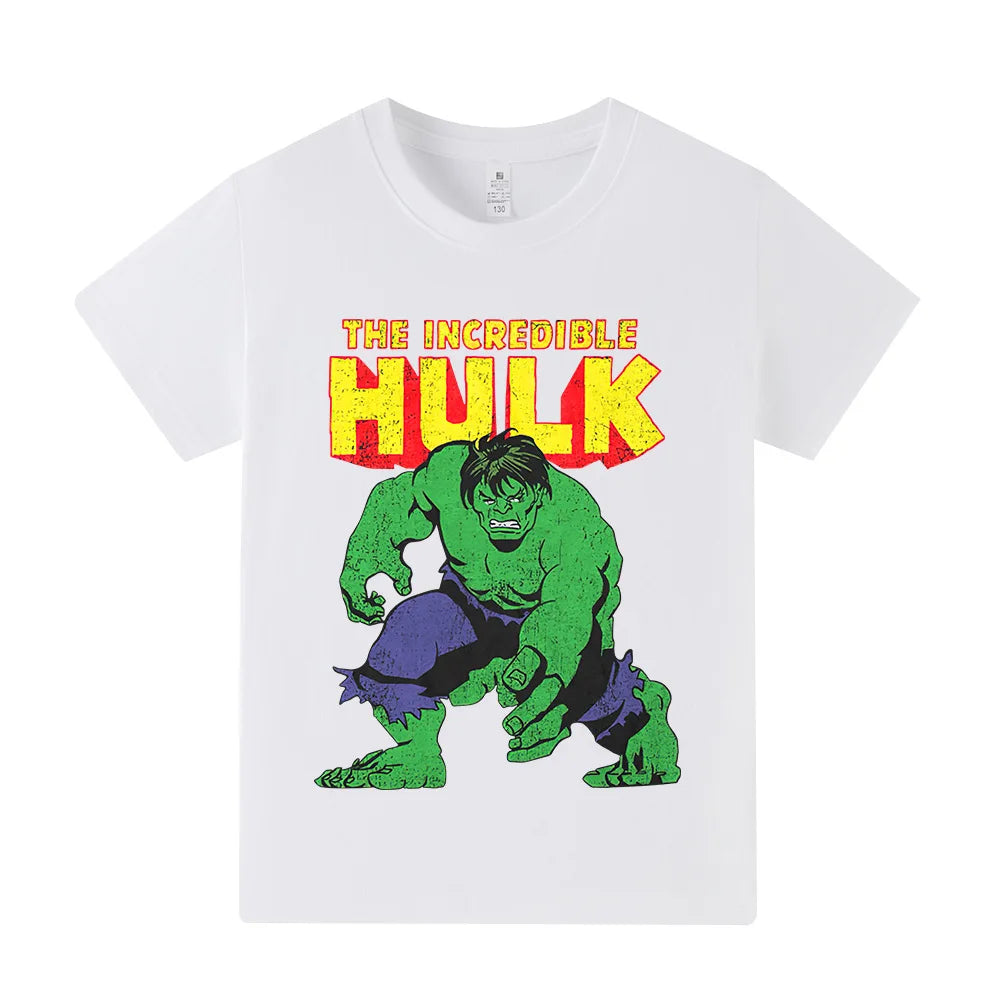 2025 Hulk New Summer Fashion Printed T-shirt Pure Cotton Round Neck Short Sleeve Boys' and Girls' Universal Fashion Clothing