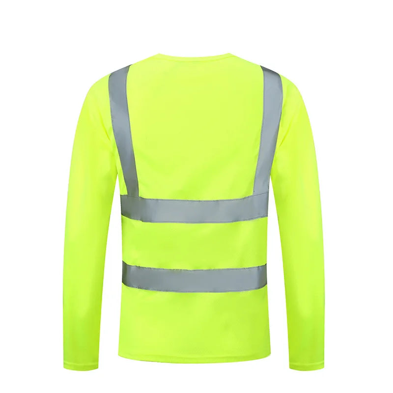 Fluorescent High Visibility T-Shirts Men Reflective Work Safety Shirts Quick Dry Long Sleeve Hi Vis Tops Construction Workwear