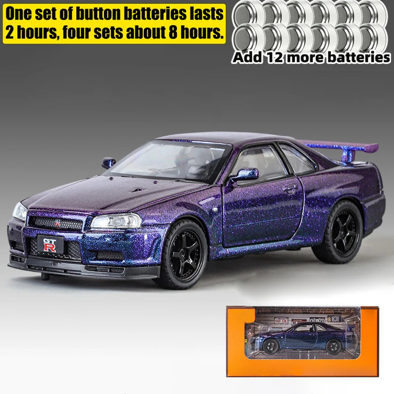 1:32 Nissan GTR R34 Skyline Street Car Version Supercar Diecast Model Car Alloy Metal Car Accessories Ornament Automobile Gifts