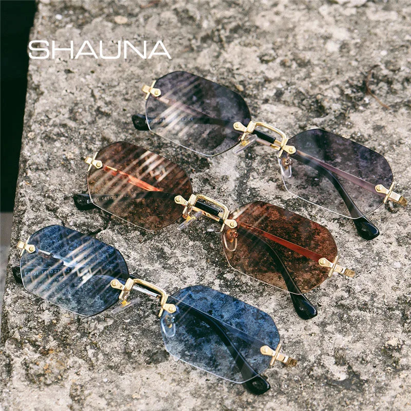 SHAUNA Gothic Rimless Sunglasses Retro Punk Gradient Shades UV400