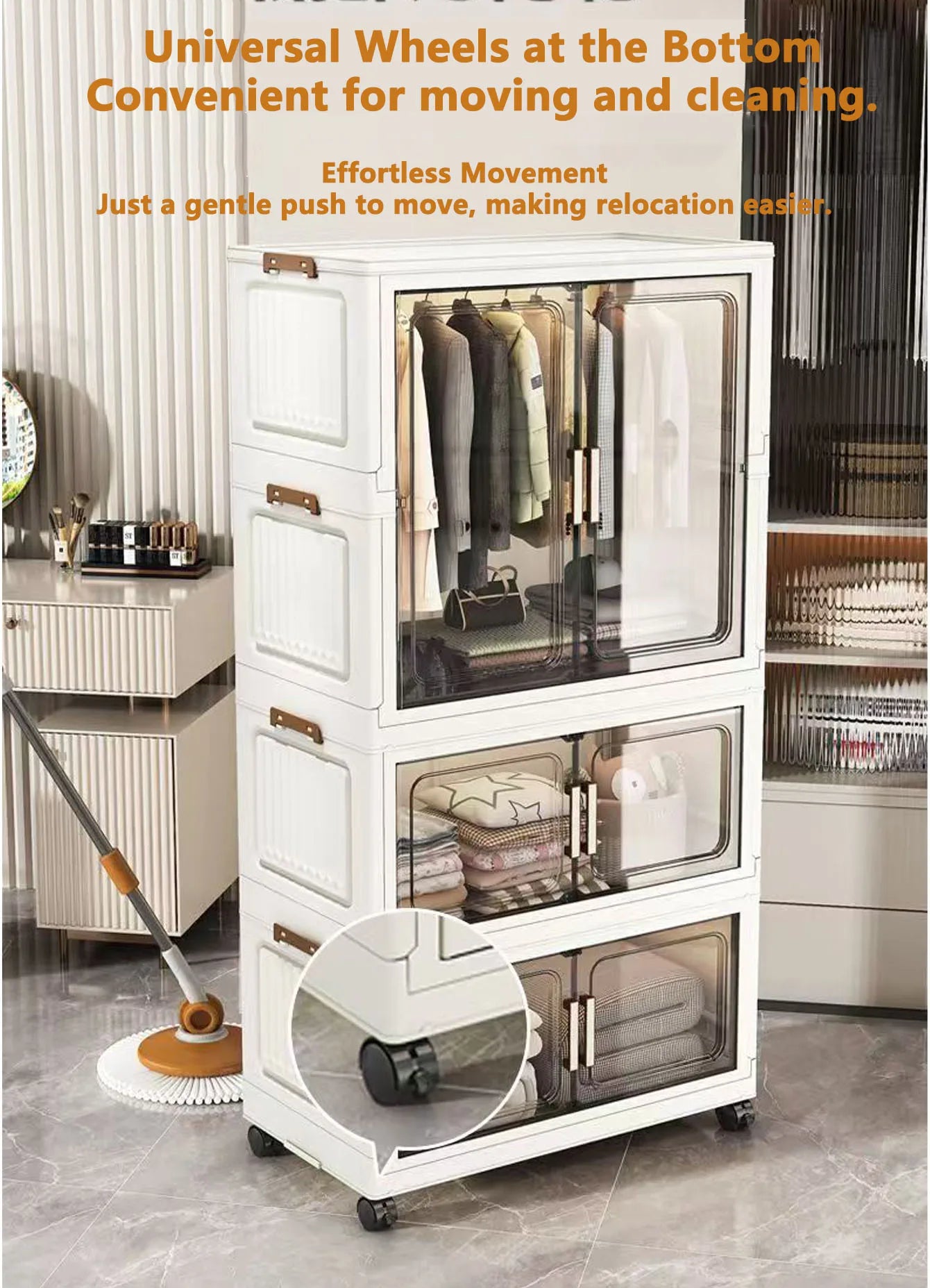 Multi-Functional Folding Storage Cabinet with Doors White/Black/Gray for Home Office Kitchen Bathroom Organizer