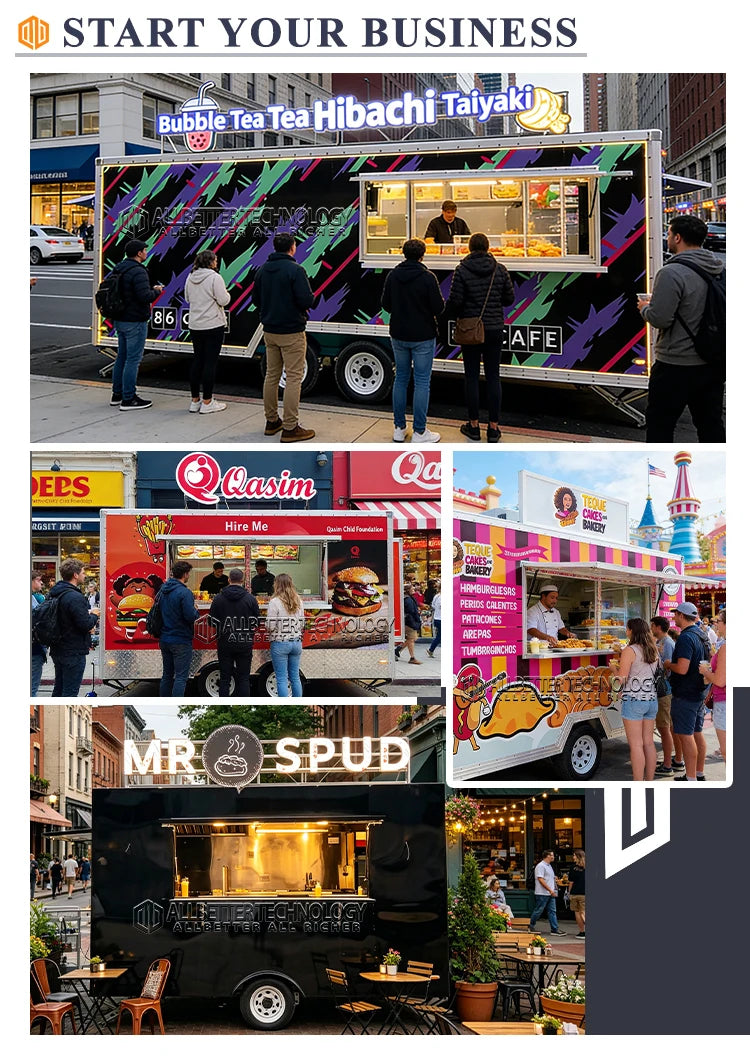 Allbetter Luxury Mobile Kitchen Trailer Fully Equipped Commercial Kitchen Fries Pizza Burger Ice Cream Food Truck Trailer