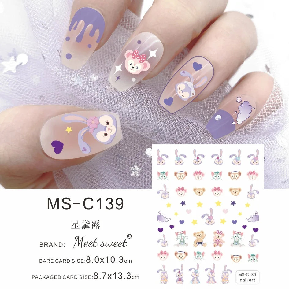 Disney Cartoon Adhesive Nail Stickers Nail Decorative Decals Nail Sliders Stitch Mickey 3D Stickers Press on Nails