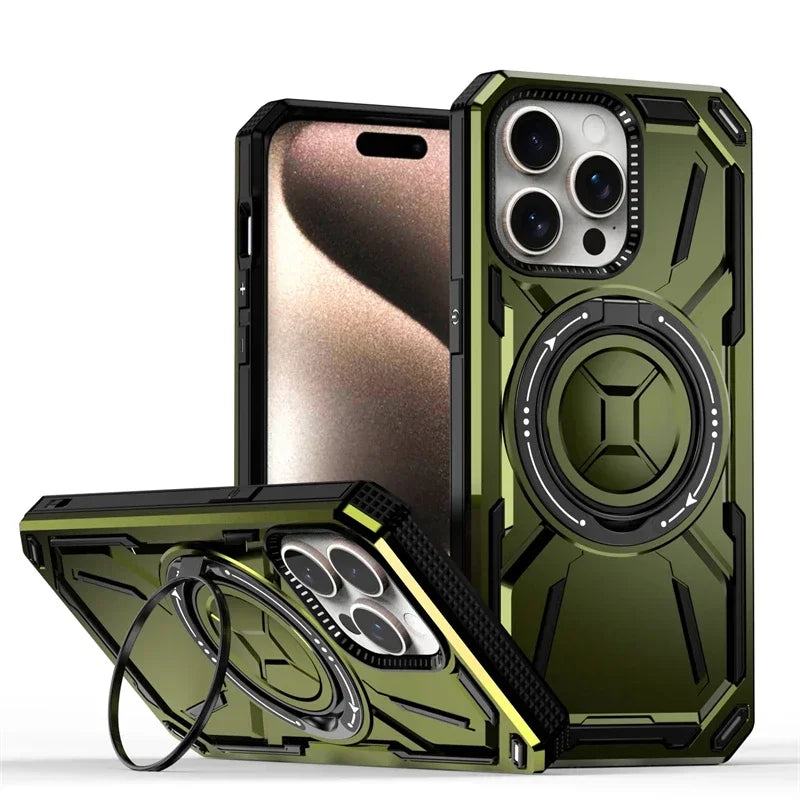 Luxury 360 ° Rotating Metal Ring Bracket Armor Magnetic Suction Protective Case for iPhone 16 15 14 13 12 11 Pro Max Plus case